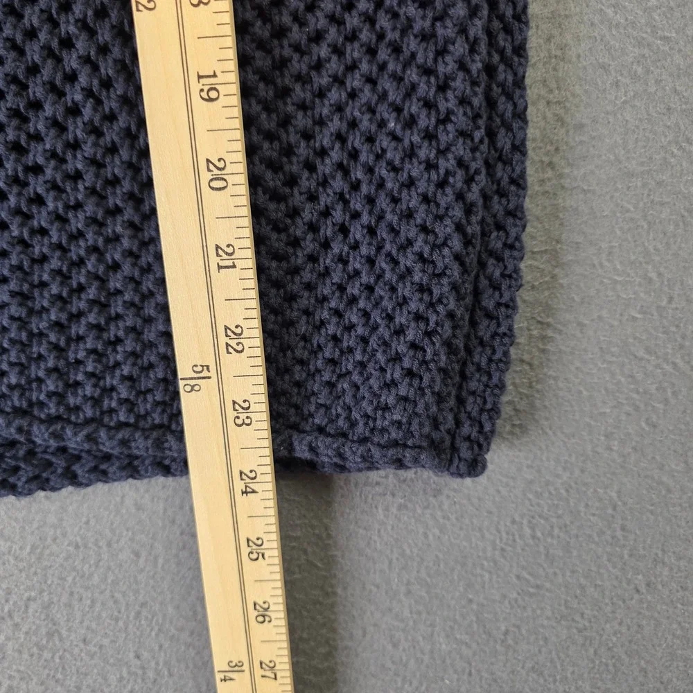 LOFT Outlet Navy Blue Open Knit Crochet Sweater Large L Lace Up Tassel Boho